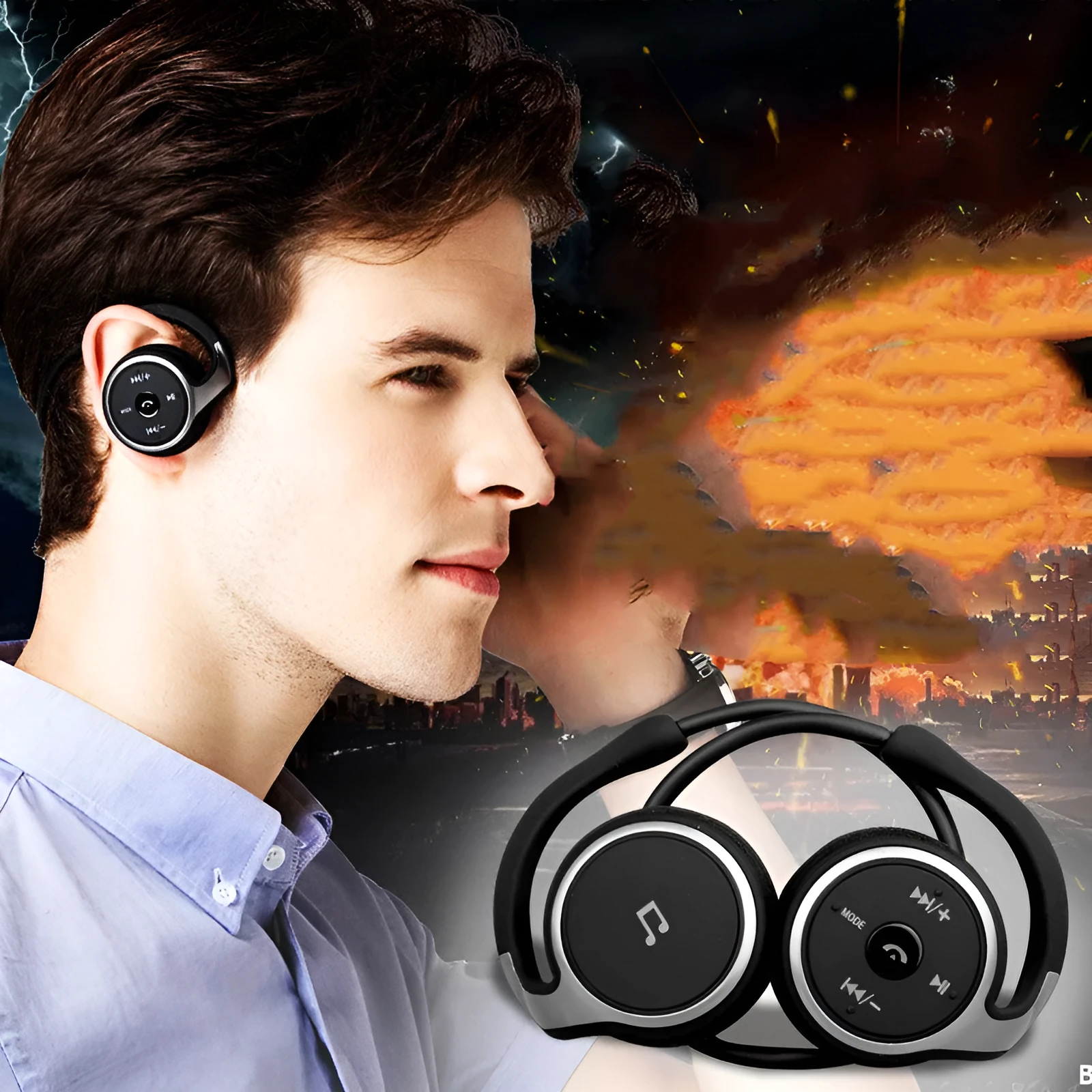 Stereo wireless Bluetooth headset in Black, Gold, and White colours with TF card and FM radio support