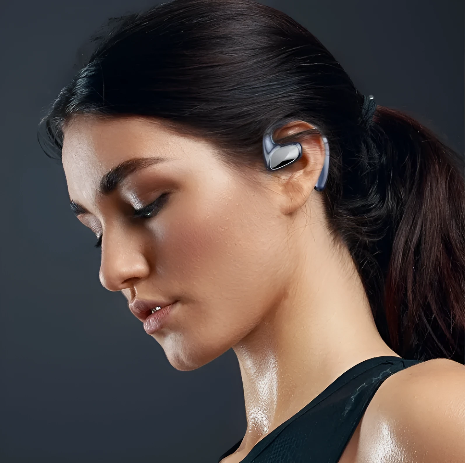 Bone conduction ear mounted Bluetooth headset in black with IPX6 waterproof rating