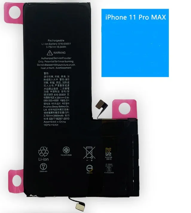 iPhone lithium battery replacement with 2501-3000mAh capacity for multiple models 4G to 15Pro Max