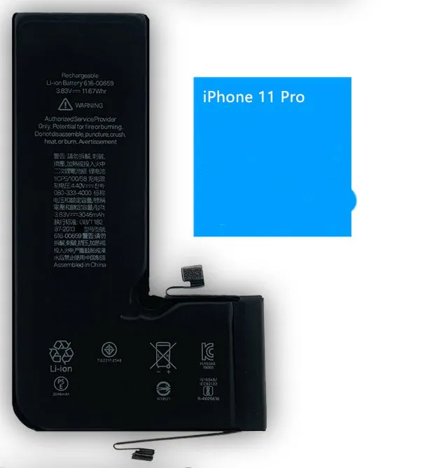 iPhone lithium battery replacement with 2501-3000mAh capacity for multiple models 4G to 15Pro Max