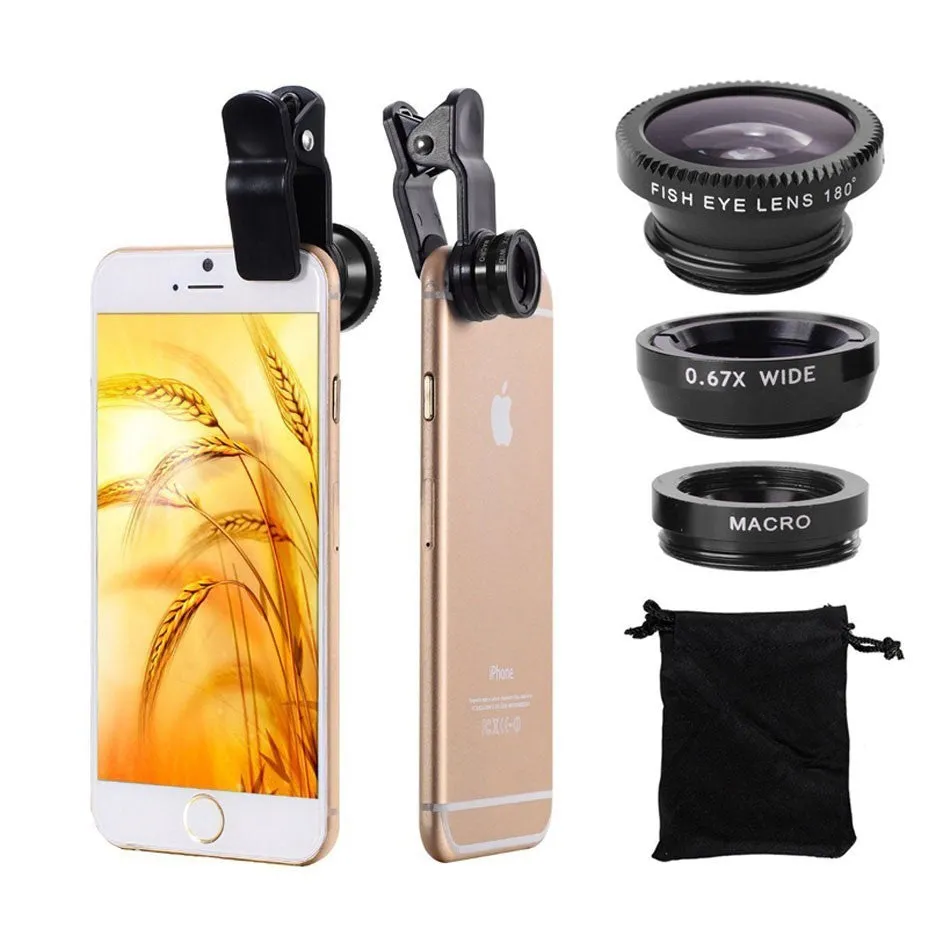 3-in-1 telephoto lens kit for mobile phones with 8x magnification, universal clip, and selfie stick clamp