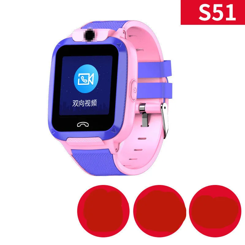 Blue children's smartwatch with a 1.44-inch screen on a silicone strap for video calls and GPS