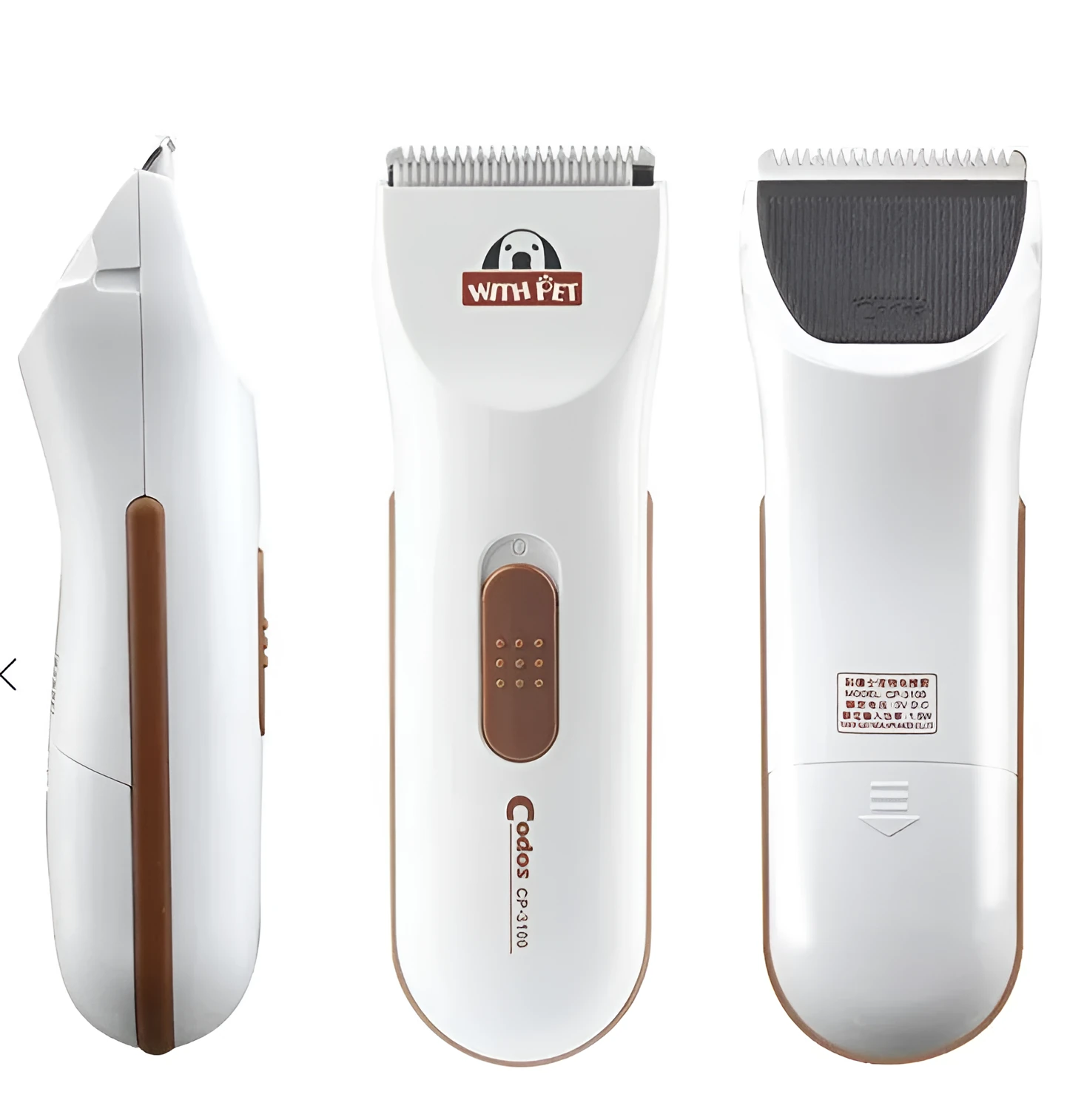 White pet grooming clippers with ceramic blades for dogs and cats