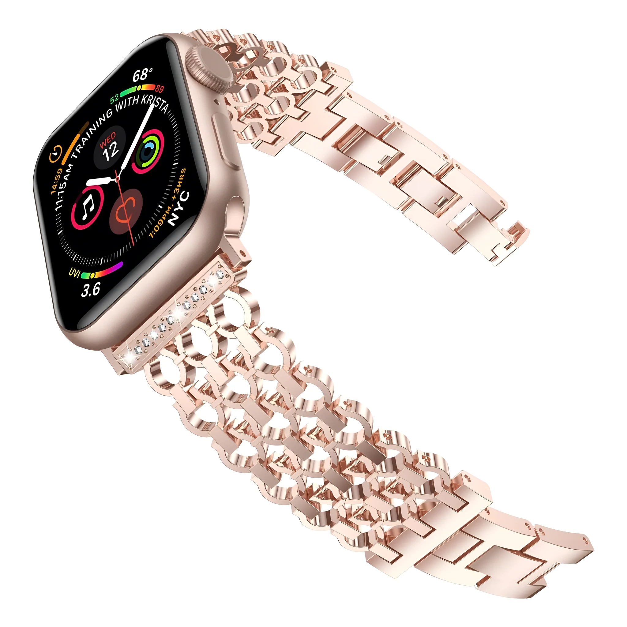 Stainless steel mesh detachable metal watch strap for iWatch in black finish with metal clasp