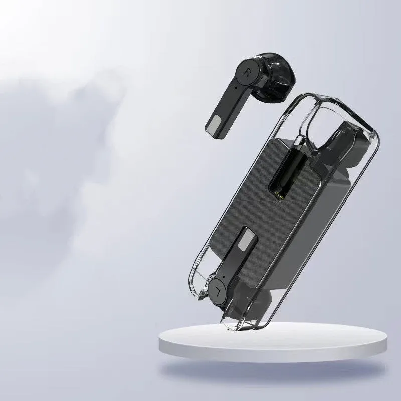 Private transparent Bluetooth 5.0 wireless earbuds in-ear earplug style with charging case pearl white
