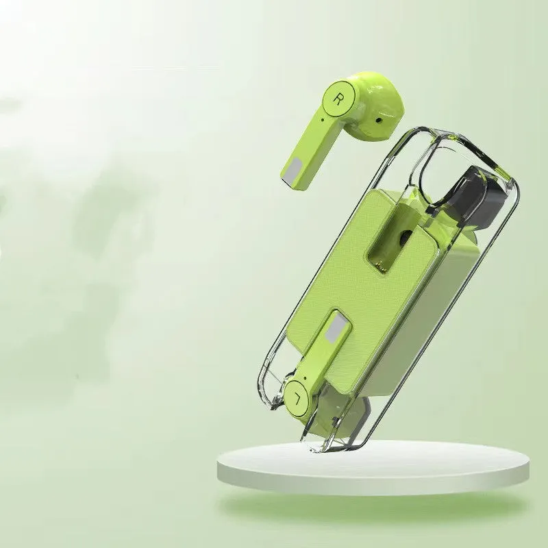 Private transparent Bluetooth 5.0 wireless earbuds in-ear earplug style with charging case pearl white