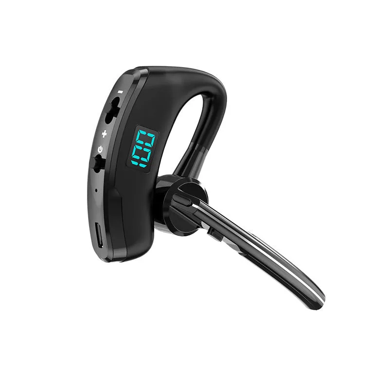 V8S Black single-ear wireless Bluetooth headset with digital power display and voice control for driving