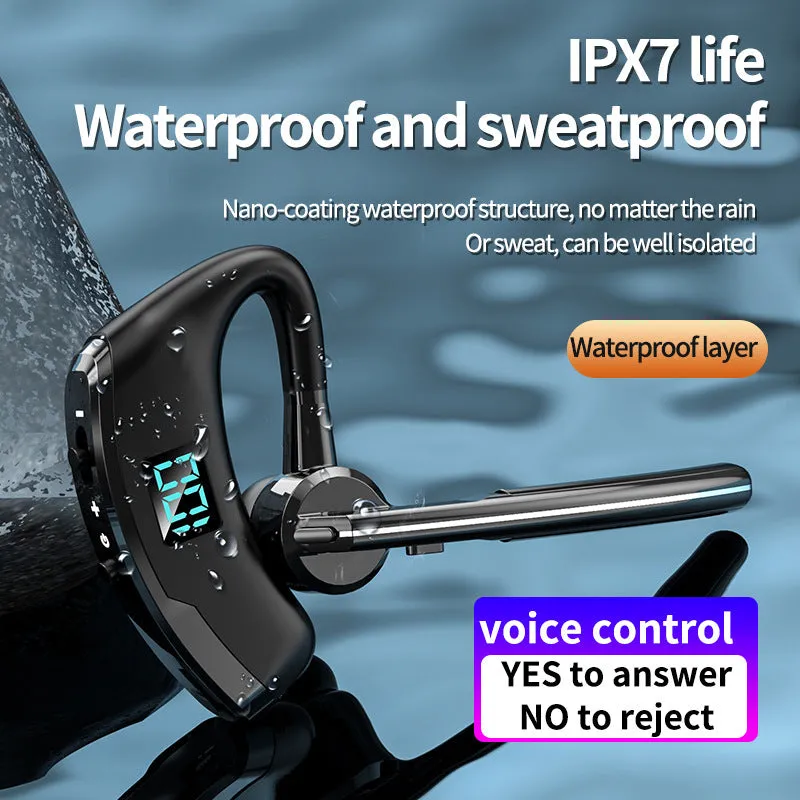 V8S Black single-ear wireless Bluetooth headset with digital power display and voice control for driving