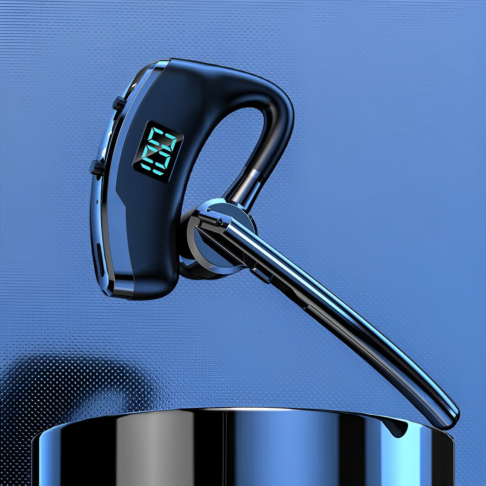 V8S Black single-ear wireless Bluetooth headset with digital power display and voice control for driving