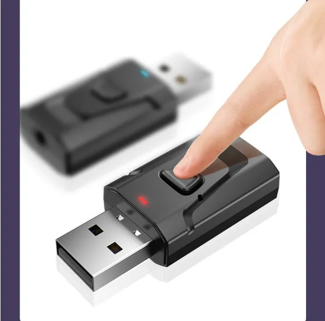 Bluetooth 5.0 car adapter receiver USB and 3.5mm interface in black colour