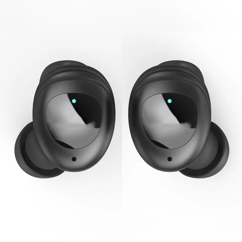 Wireless sports Bluetooth headset in ear black with earbuds and wireless charging capability