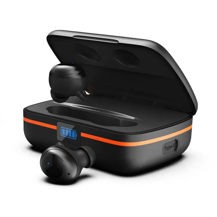 Wireless sports Bluetooth headset in ear black with earbuds and wireless charging capability