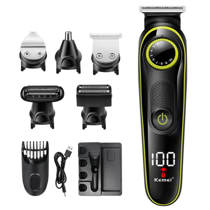 Black KM696 USB rechargeable electric hair clipper with stainless steel blades and cleaning brush
