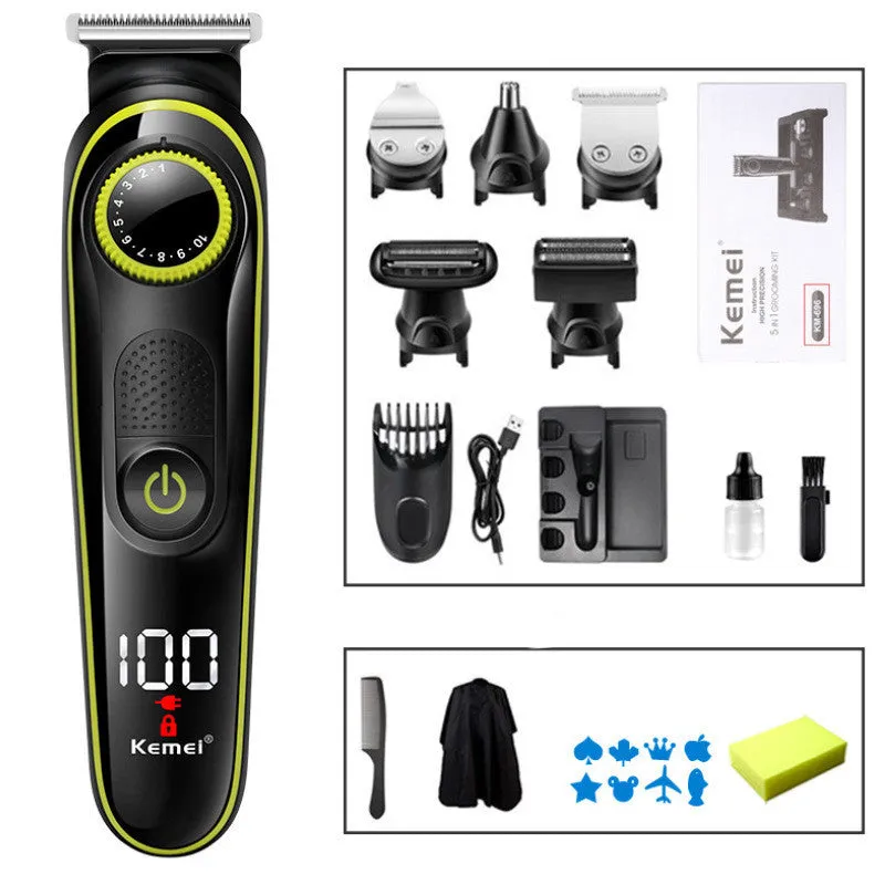Black KM696 USB rechargeable electric hair clipper with stainless steel blades and cleaning brush