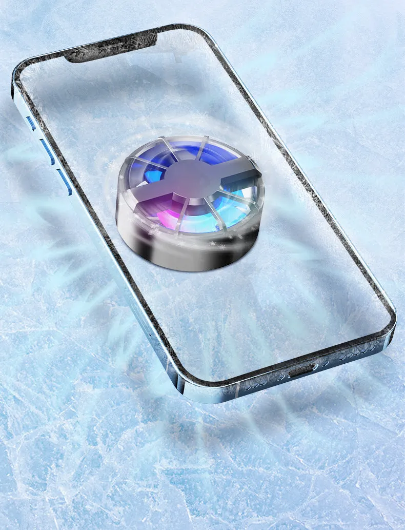 Magnetic suction wind quick cooling phone cooler with compact black body and aluminium alloy fan area