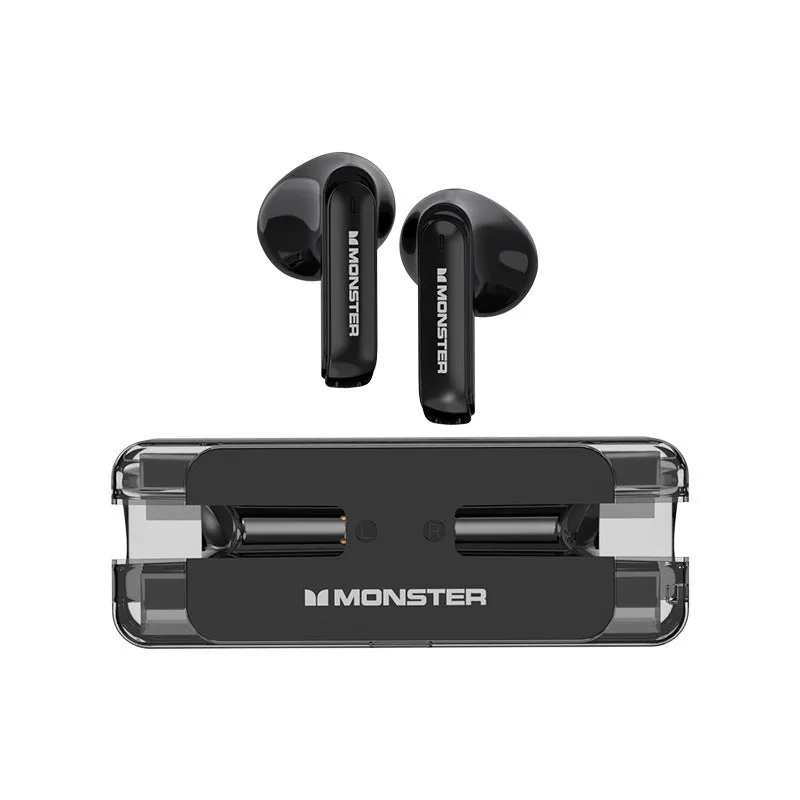 XKT08 true wireless Bluetooth earbuds in black with USB charging case