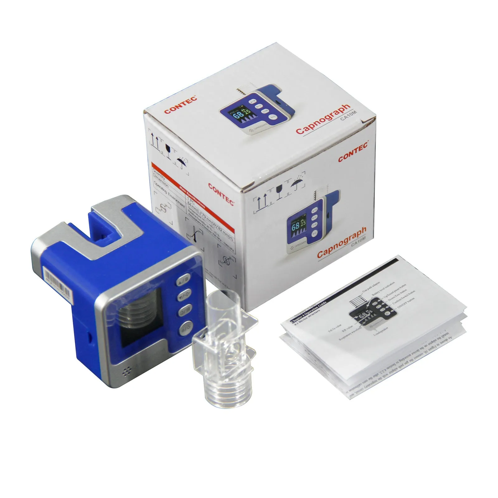 Veterinary mainstream CO2 capnograph CA10M monitor with ETCO2 and respiration rate display, alarm indicator, and battery power