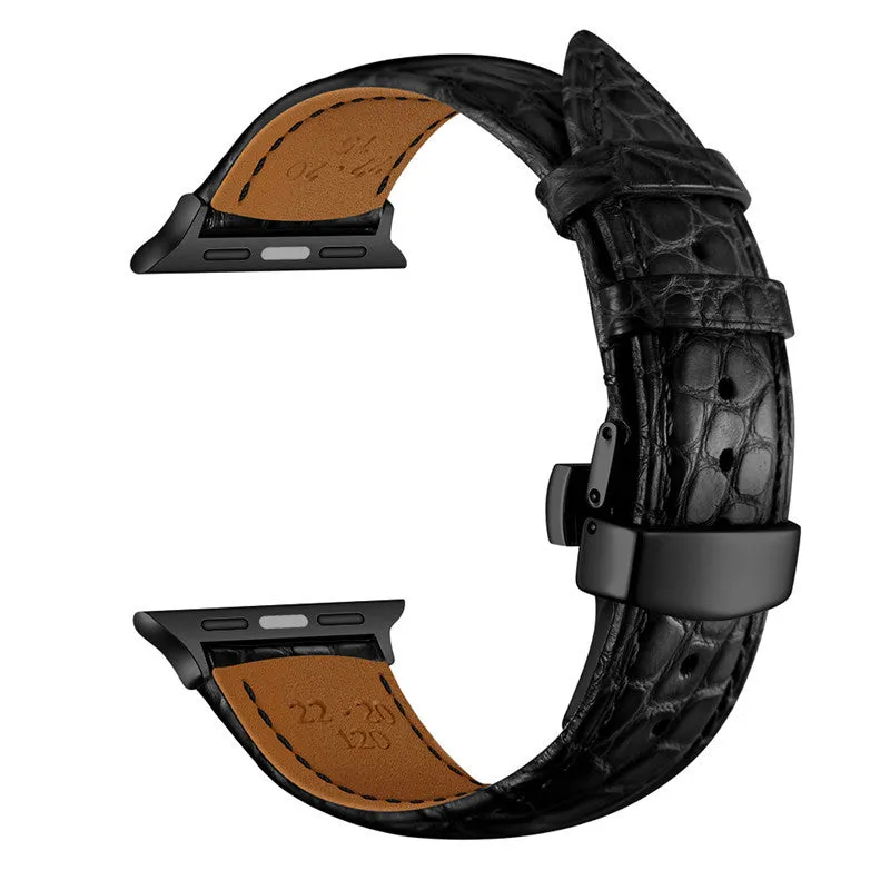 Genuine crocodile skin leather watch strap for 38-40mm watch cases in black with rose gold hardware