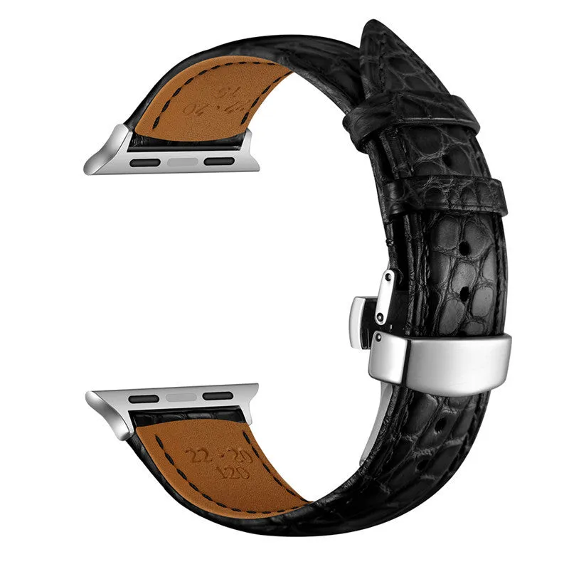 Genuine crocodile skin leather watch strap for 38-40mm watch cases in black with rose gold hardware
