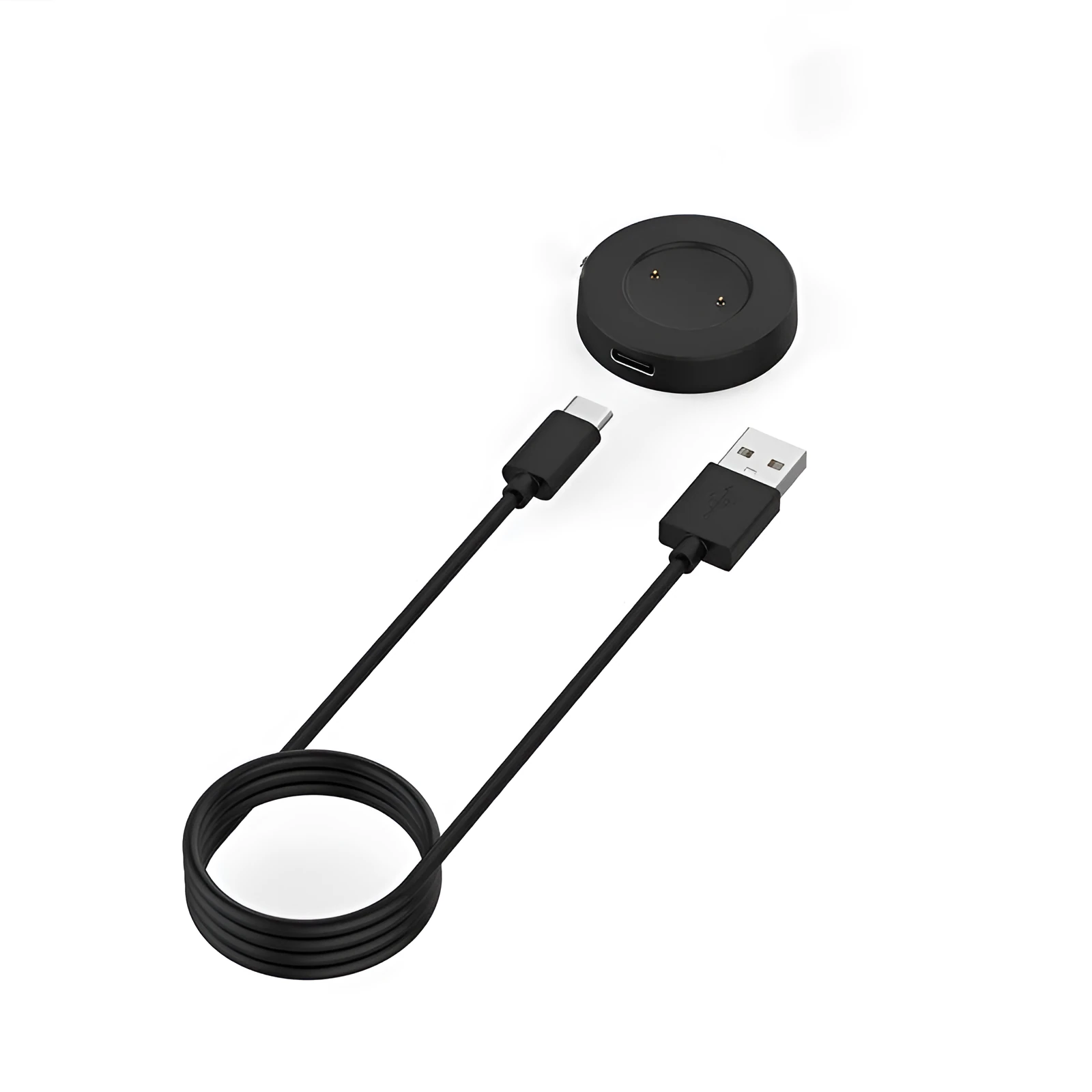 Smart watch magnetic charger base in black with Type-C interface, 40x10mm size on a desk