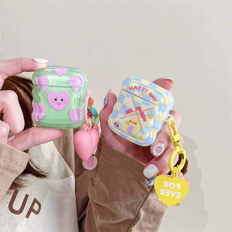 Silicone Bluetooth headphone cover for AirPods with soft shell and decorative pendant in green love heart style