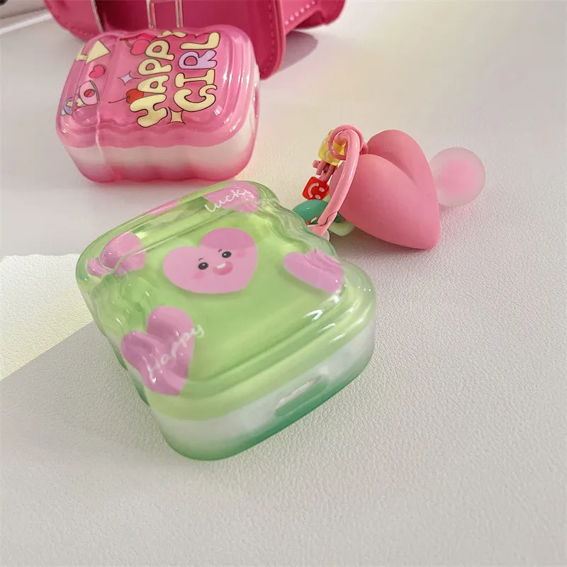 Silicone Bluetooth headphone cover for AirPods with soft shell and decorative pendant in green love heart style