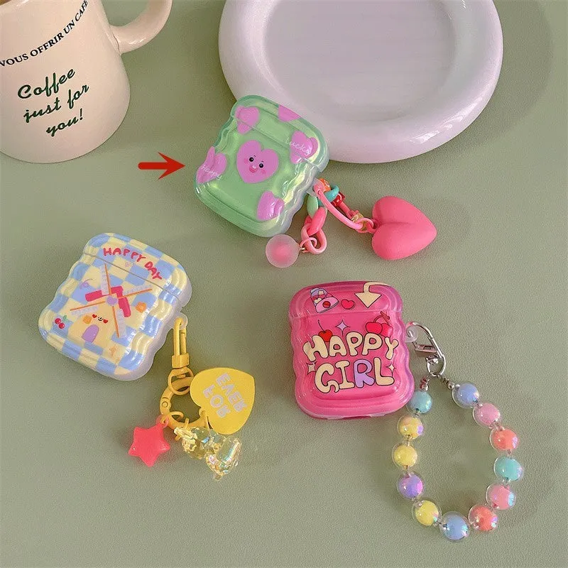 Silicone Bluetooth headphone cover for AirPods with soft shell and decorative pendant in green love heart style
