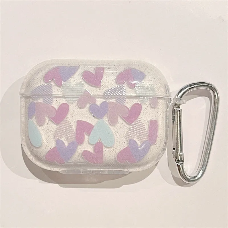 Sparkling pink love TPU headset cover for AirPods 1 2 3 Pro Pro 2 clamshell protective case