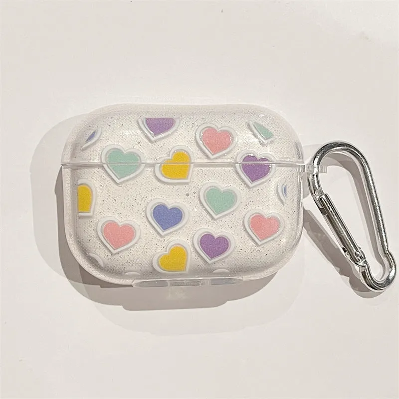 Sparkling pink love TPU headset cover for AirPods 1 2 3 Pro Pro 2 clamshell protective case