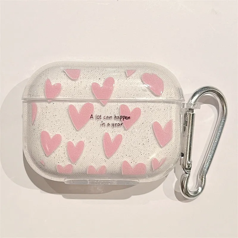 Sparkling pink love TPU headset cover for AirPods 1 2 3 Pro Pro 2 clamshell protective case