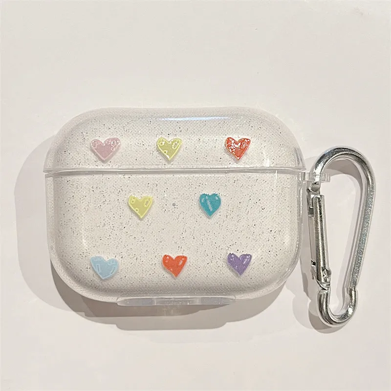 Sparkling pink love TPU headset cover for AirPods 1 2 3 Pro Pro 2 clamshell protective case