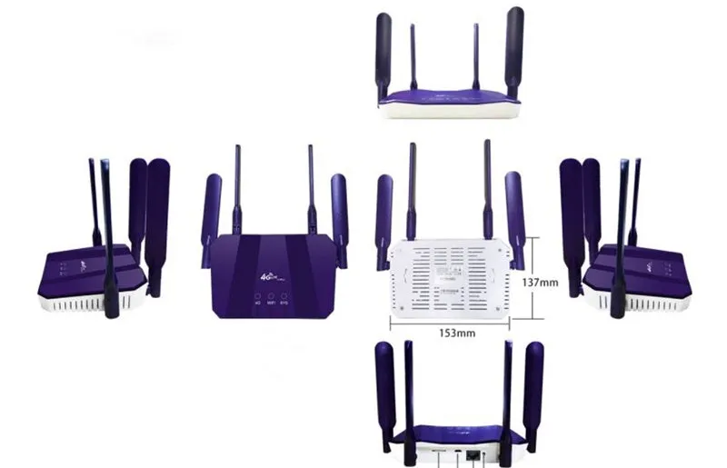 Blue 4G all netcom dual-mode wireless wired router with four extended antennas.