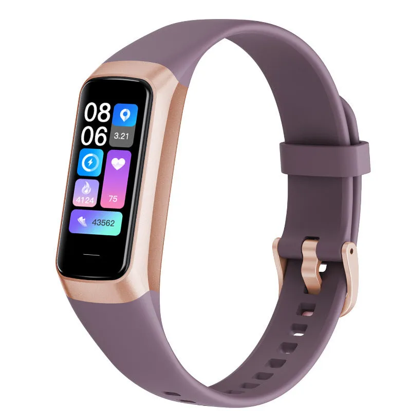 Sports watch with AMOLED screen and silicone strap showing health metrics on display