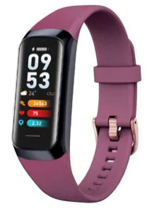 Sports watch with AMOLED screen and silicone strap showing health metrics on display