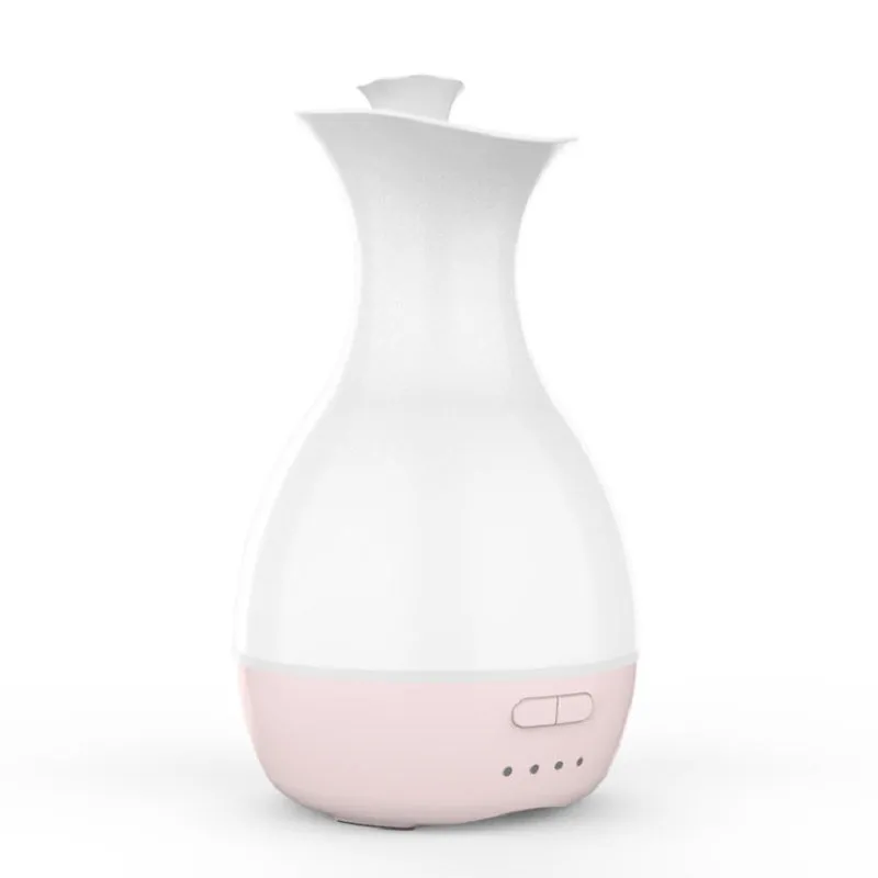 White or pink ultrasonic aromatherapy vase diffuser with 200ml tank and colour-changing LED night light