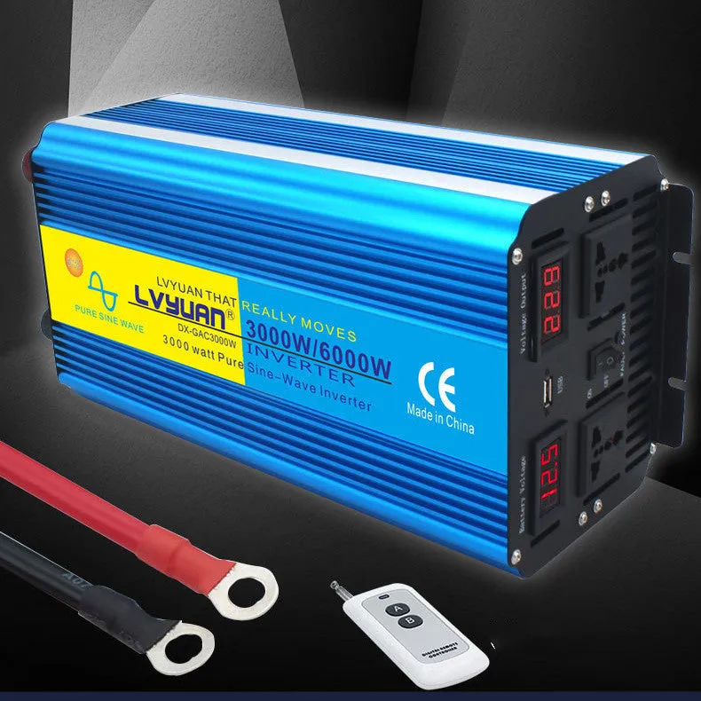 Blue 3000W pure sine wave car power inverter with digital display and British socket