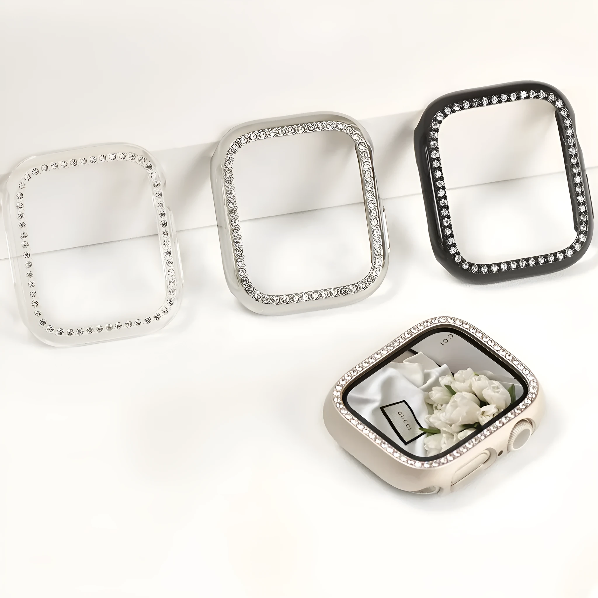 Apple Watch bezel case with diamond inlay in black for 44mm model