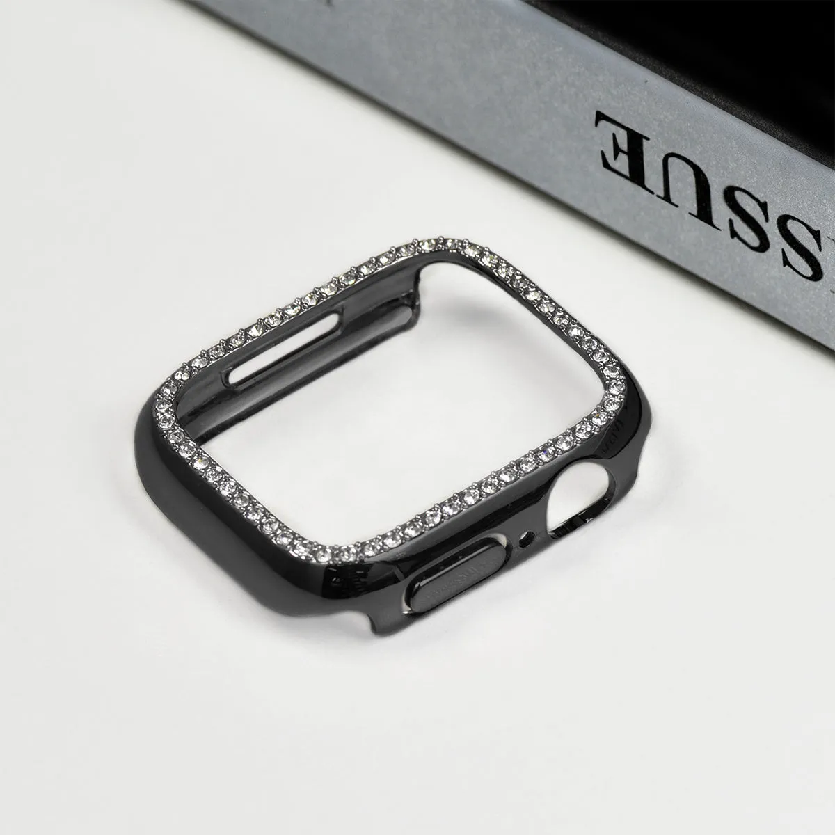 Apple Watch bezel case with diamond inlay in black for 44mm model