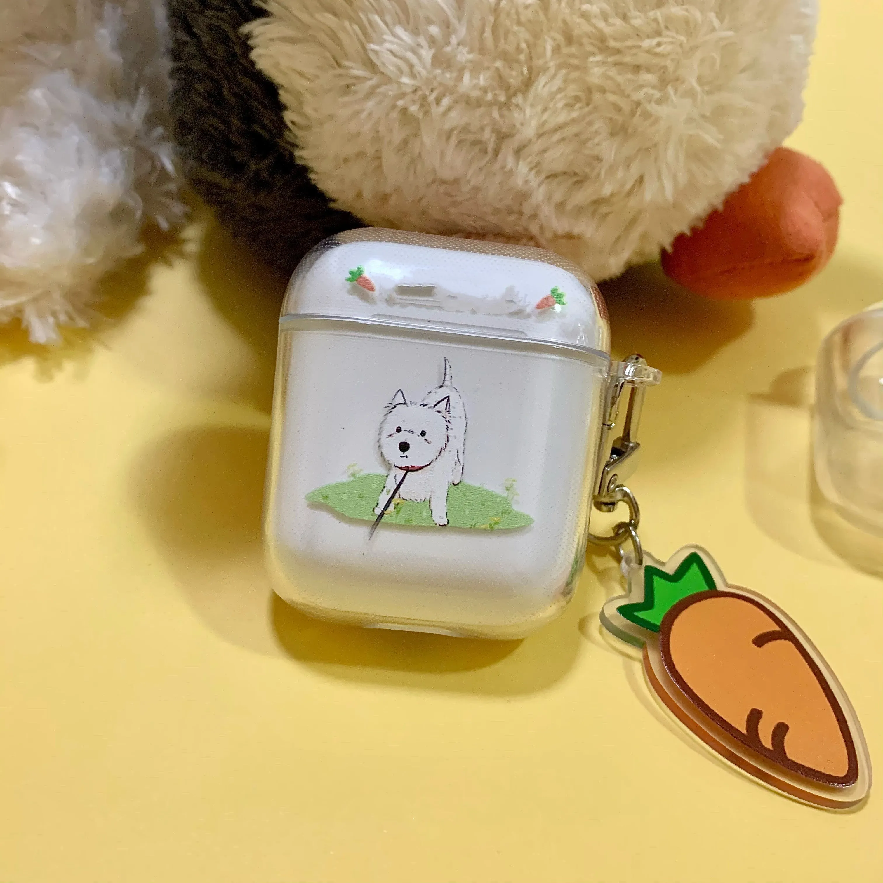West Highland dog TPU headphone cover for Apple AirPods case with pendant in Leash Puppy colour