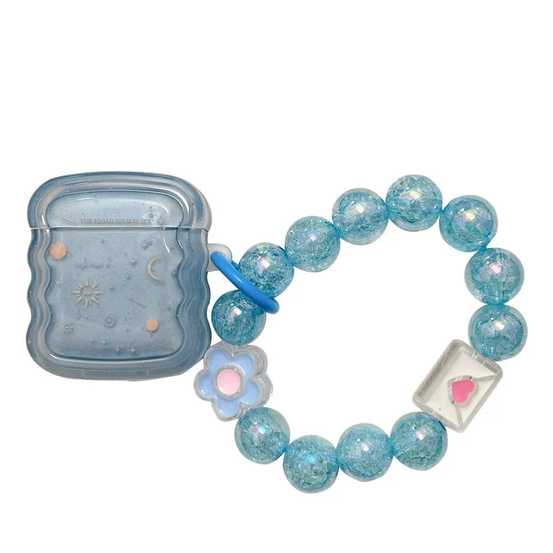 Clear blue starry sky TPU earphone case with wavy edge and bracelet chain for AirPods Pro