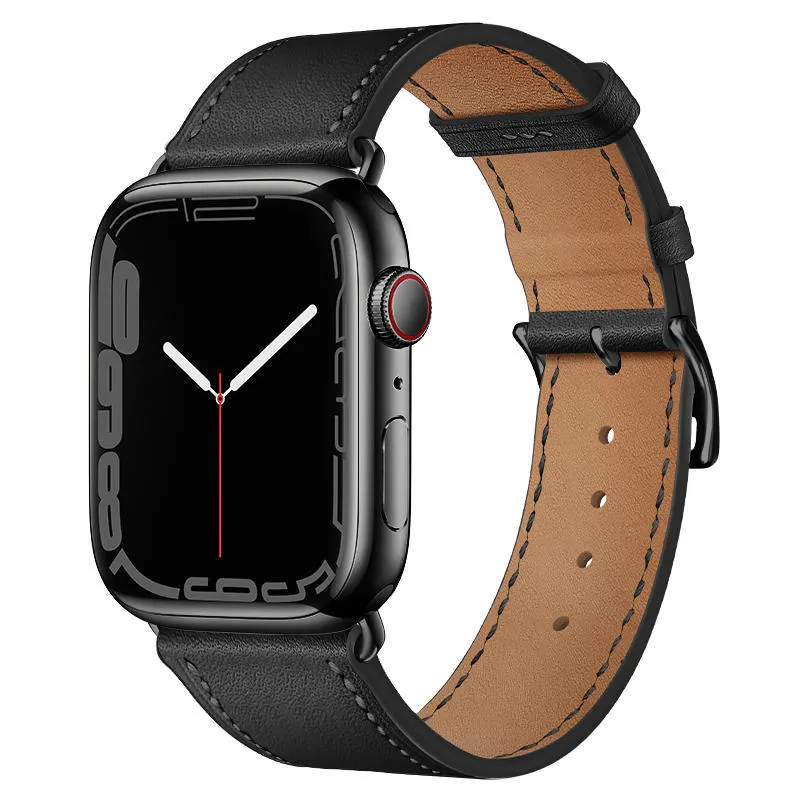 Creative Men's Leather Watch Strap for Apple Watch, Genuine Leather Band with Protective Case and Water Condensation Film, Available in Multiple Colours and Sizes 38mm to 49mm, Black, Brown, Navy Blue, Orange Options
