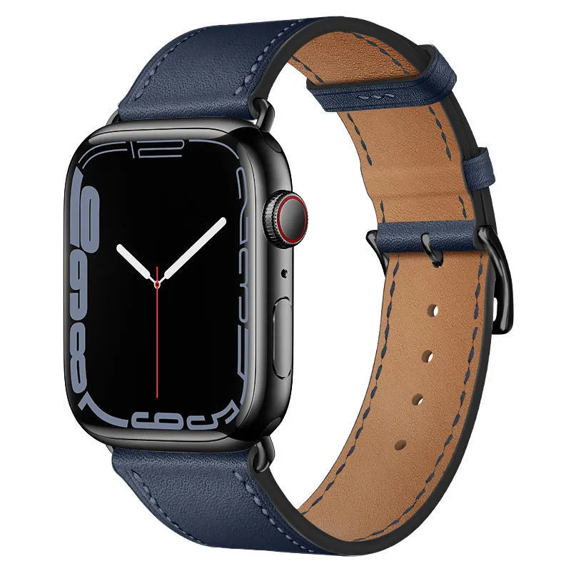 Creative Men's Leather Watch Strap for Apple Watch, Genuine Leather Band with Protective Case and Water Condensation Film, Available in Multiple Colours and Sizes 38mm to 49mm, Black, Brown, Navy Blue, Orange Options