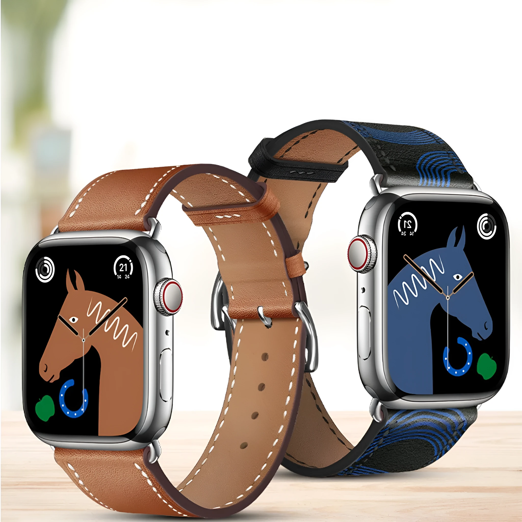 Creative Men's Leather Watch Strap for Apple Watch, Genuine Leather Band with Protective Case and Water Condensation Film, Available in Multiple Colours and Sizes 38mm to 49mm, Black, Brown, Navy Blue, Orange Options