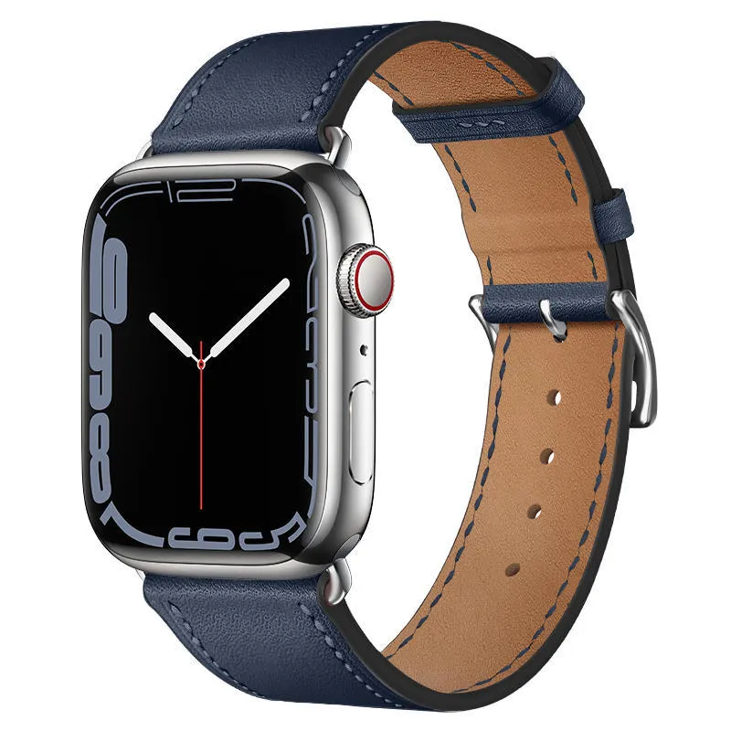 Creative Men's Leather Watch Strap for Apple Watch, Genuine Leather Band with Protective Case and Water Condensation Film, Available in Multiple Colours and Sizes 38mm to 49mm, Black, Brown, Navy Blue, Orange Options