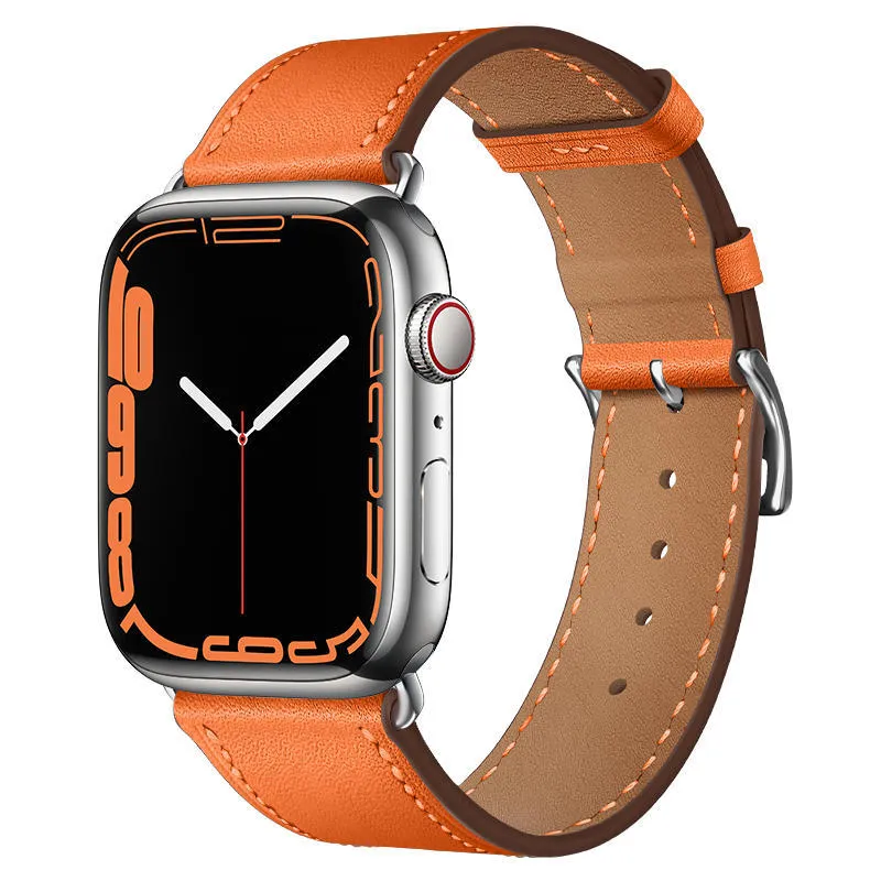 Creative Men's Leather Watch Strap for Apple Watch, Genuine Leather Band with Protective Case and Water Condensation Film, Available in Multiple Colours and Sizes 38mm to 49mm, Black, Brown, Navy Blue, Orange Options