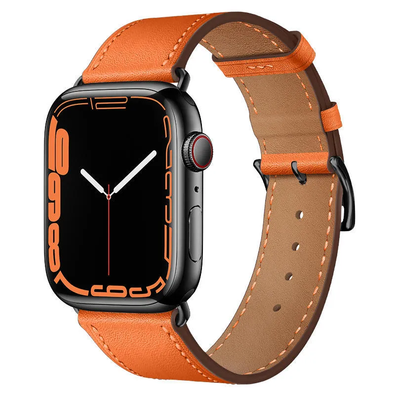 Creative Men's Leather Watch Strap for Apple Watch, Genuine Leather Band with Protective Case and Water Condensation Film, Available in Multiple Colours and Sizes 38mm to 49mm, Black, Brown, Navy Blue, Orange Options