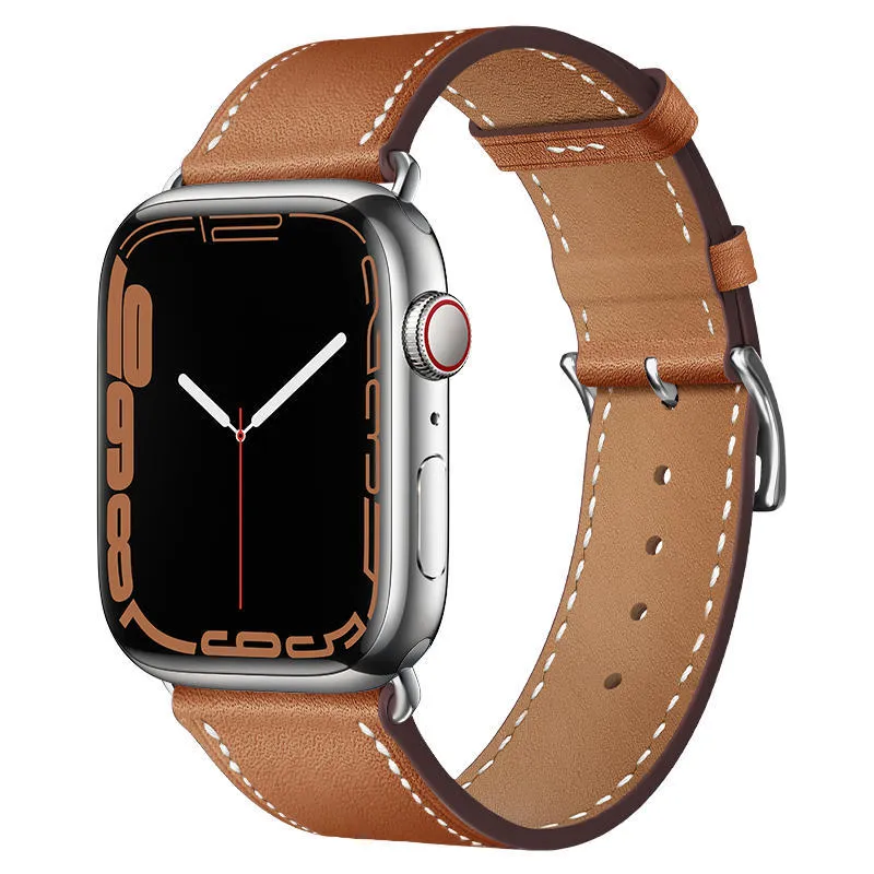 Creative Men's Leather Watch Strap for Apple Watch, Genuine Leather Band with Protective Case and Water Condensation Film, Available in Multiple Colours and Sizes 38mm to 49mm, Black, Brown, Navy Blue, Orange Options