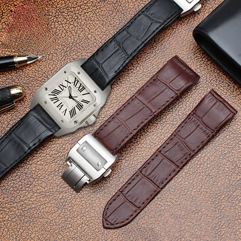 Santos 100 leather watch band 20mm black no buckle