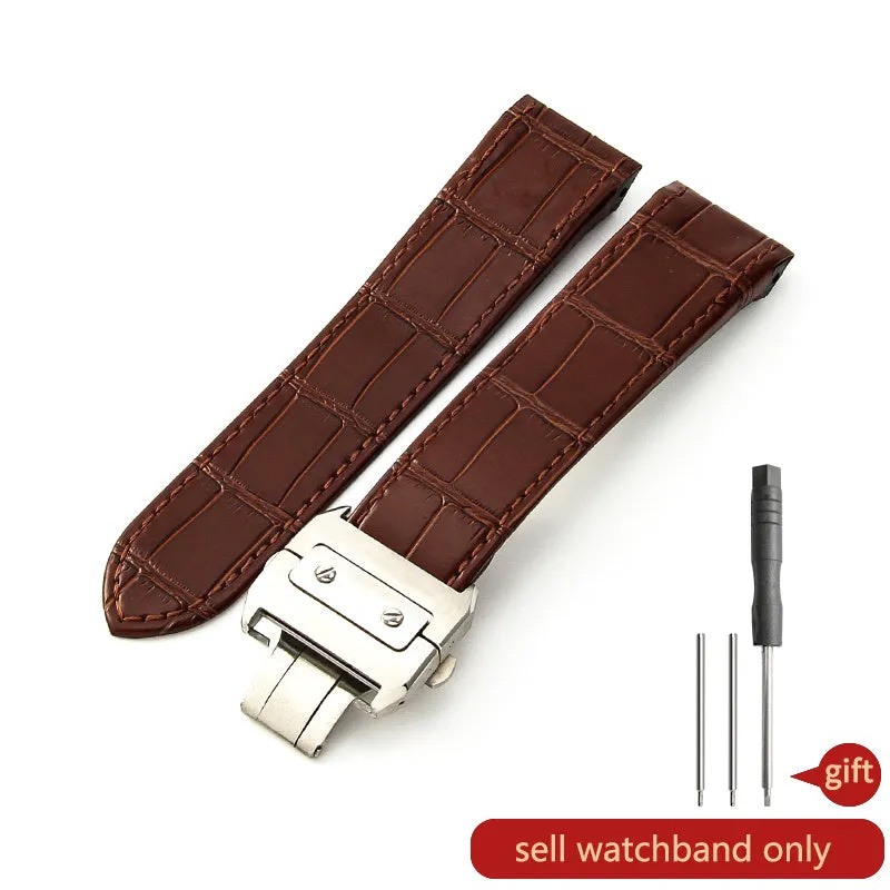 Santos 100 leather watch band 20mm black no buckle