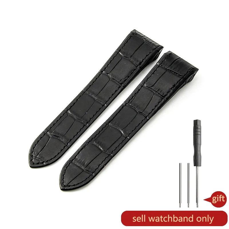 Santos 100 leather watch band 20mm black no buckle